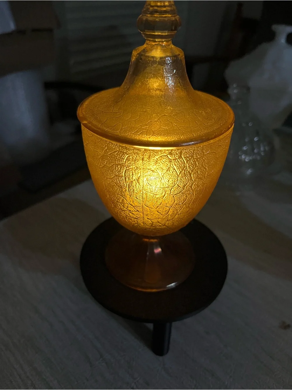 Vintage Jeannette Amber Apothecary Jar Steeple Finial Fairy Lamp